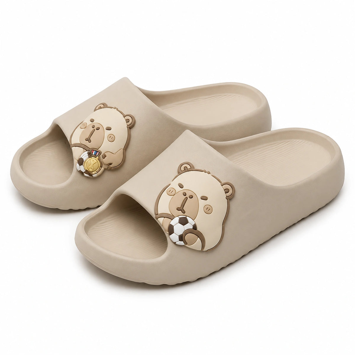 Badeschlappen Größe 40/41 aus EVA Beige mit Bärenmotiv rutschhemmend