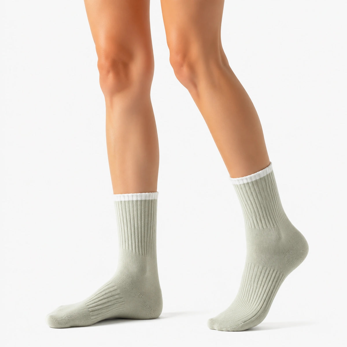 Socken 35-38 Hellgrün Weiß Rippstrick Freizeit
