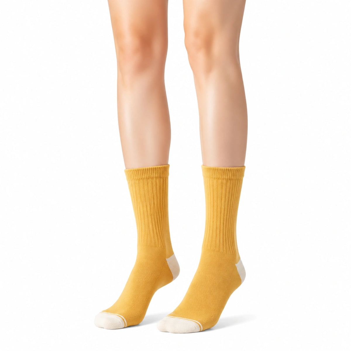 Socken 39-42 aus Textil in Gelb Weiß für Alltag gerippt