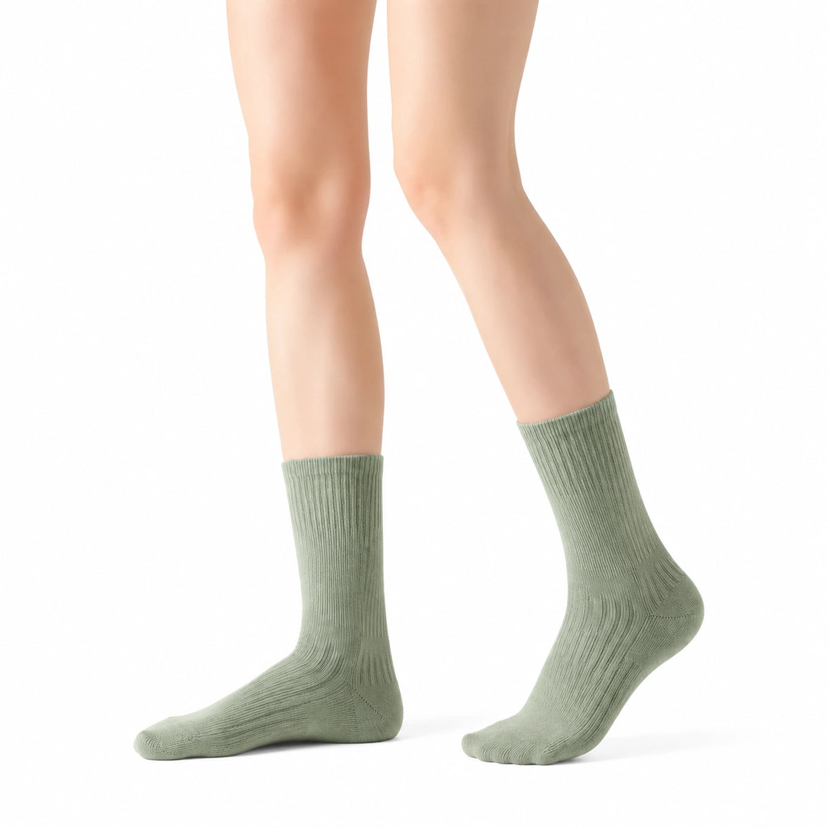 Socken 39-42 in Salbeigrün - gerippte Textilsocken mit mittelhohem Schaft