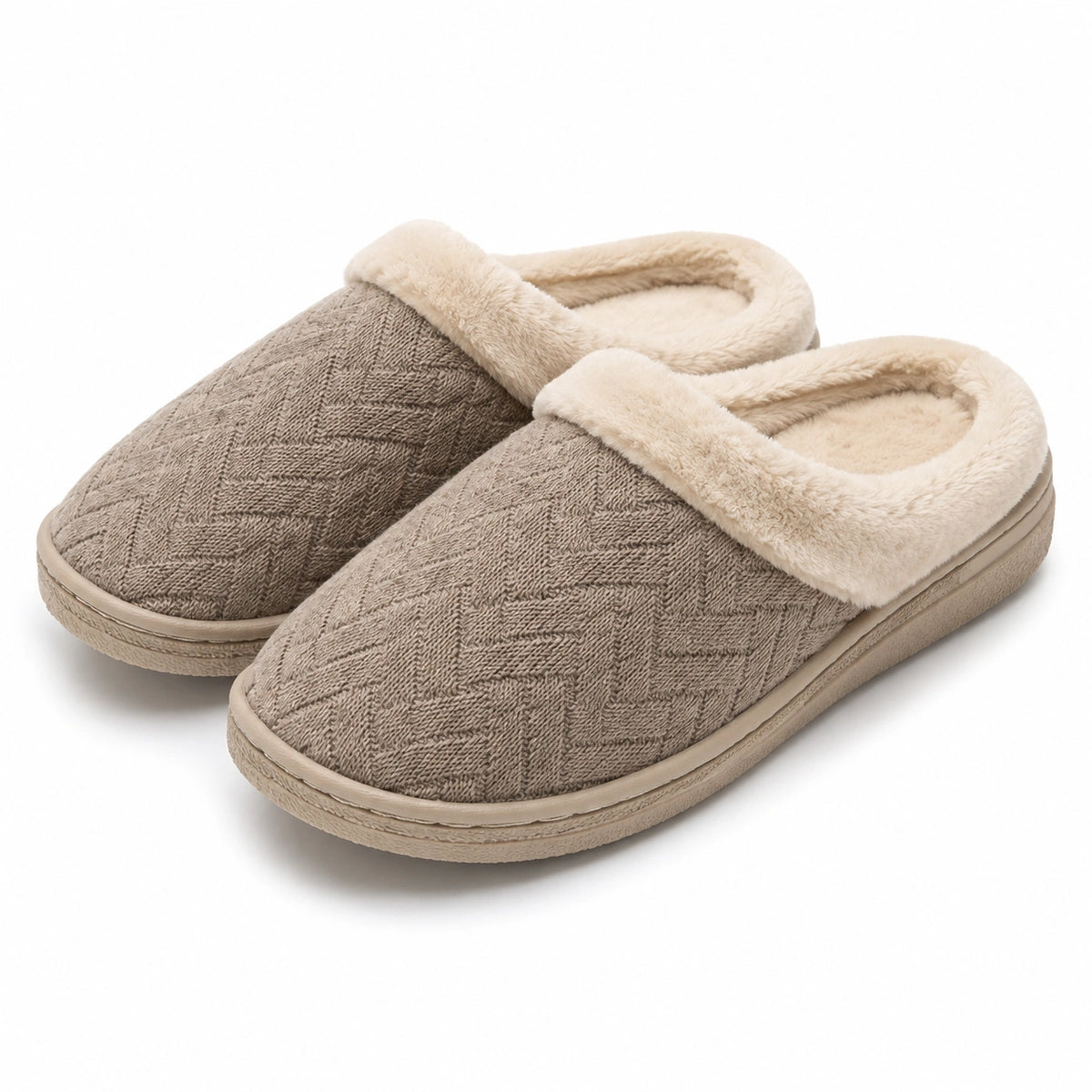 Hausschuhe Größe 38/39 aus Textil in Taupe mit Kunstfellfutter für Damen