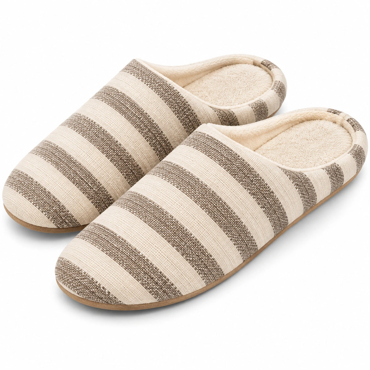 Hausschuhe Größe 38/39 Textil Beige/Braun Gestreift Gefüttert