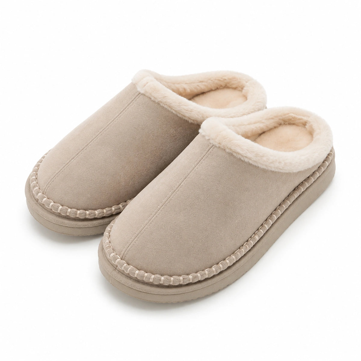 Hausschuhe Größe 40/41 Beige Textil mit Kunstfellfutter Geschlossen