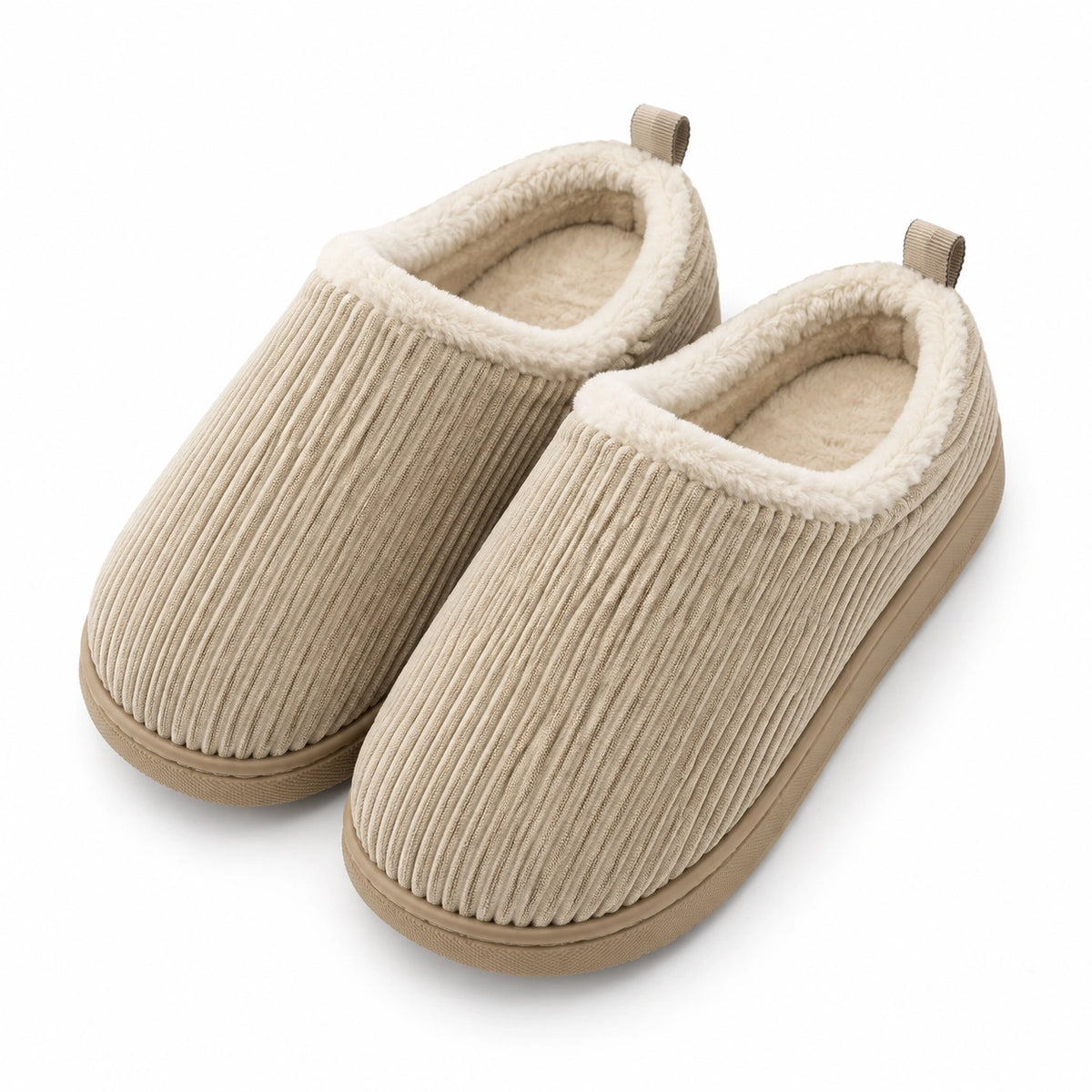Hausschuhe Größe 42/43 aus Cord in Beige mit Plüschfutter