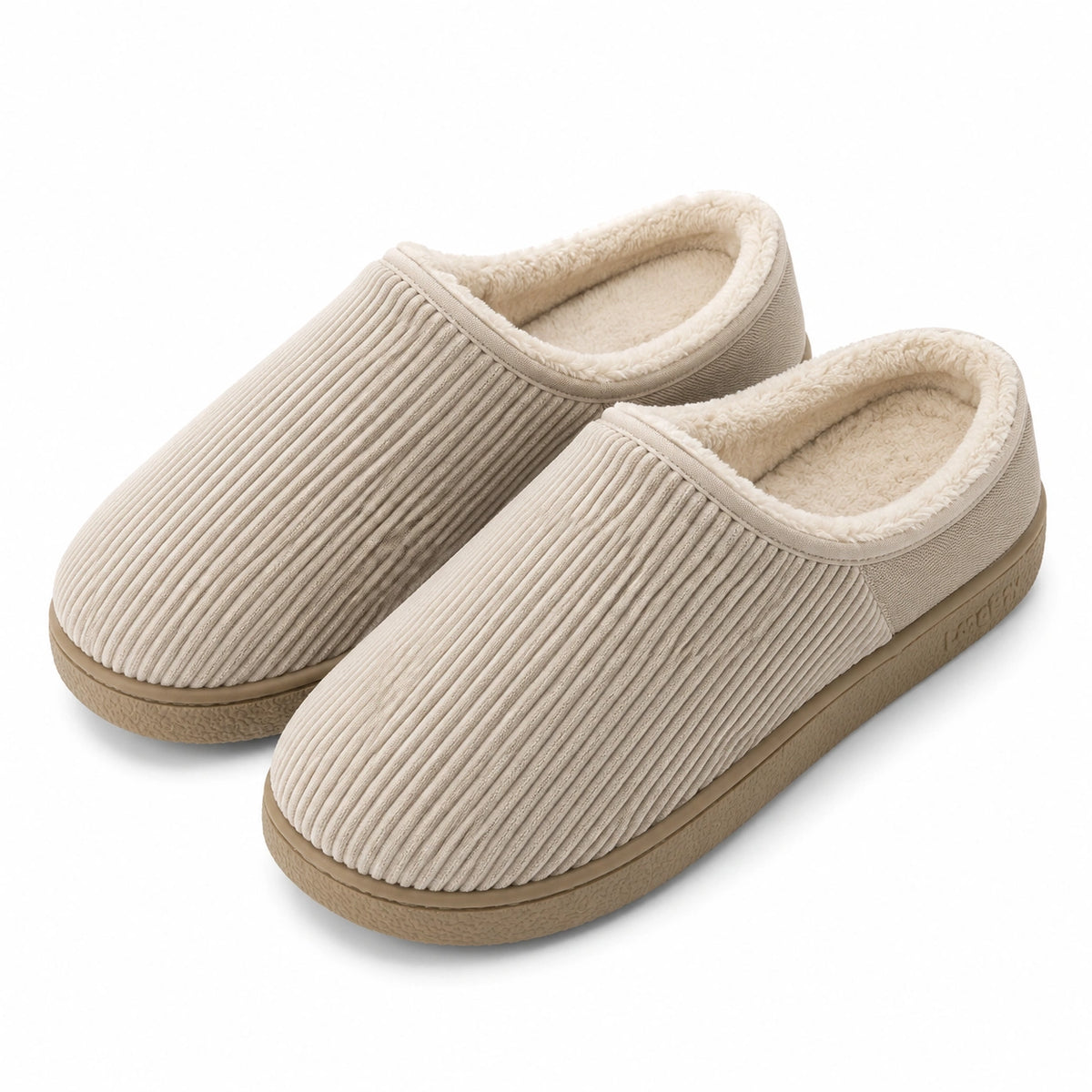 Hausschuhe 42/43 aus Textil in Beige mit Plüschfutter rutschfester Sohle
