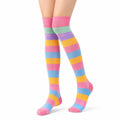 Kniestrümpfe Größe 39-42 in Rosa Grün Lila Gelb und Blau mit Streifenmuster