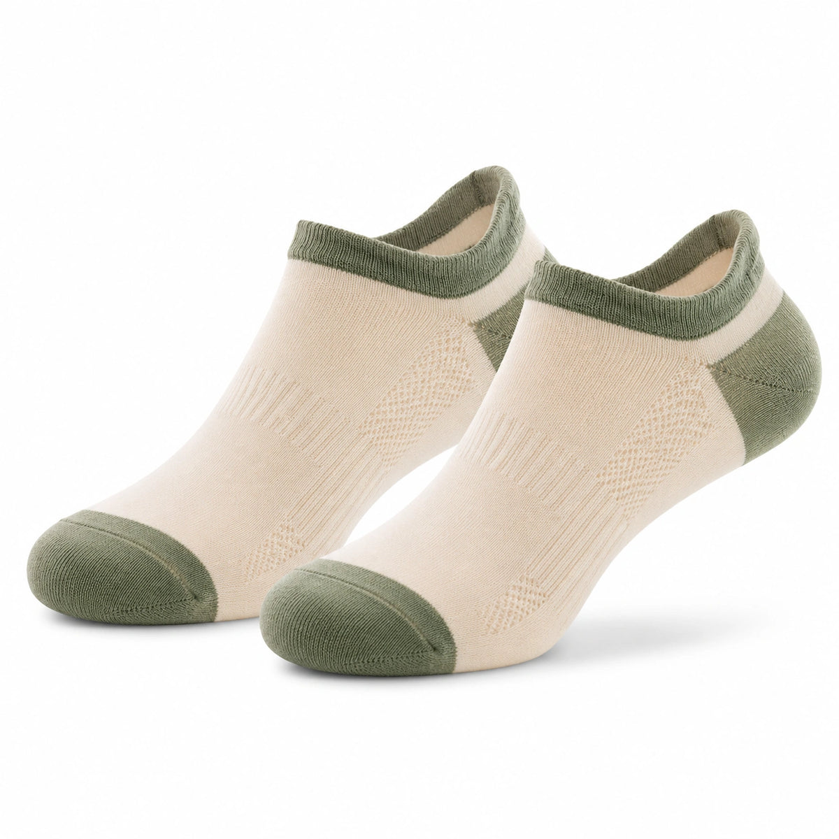 Sneakersocken Größe 43-46 aus Textil in Creme/Grün atmungsaktiv