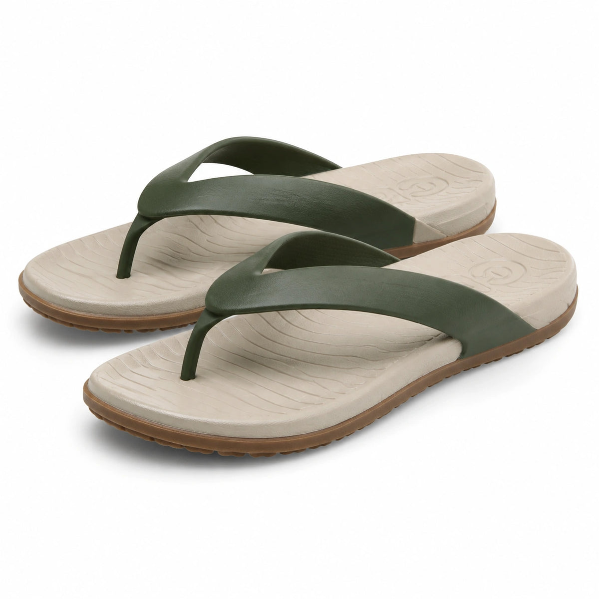 Flip-Flops Größe 42/43 aus Kunststoff in Grün/Beige für Freizeit