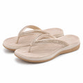 Zehentrenner Damen Größe 42/43 Beige Kunstleder mit Schmucksteinen Komfortsohle