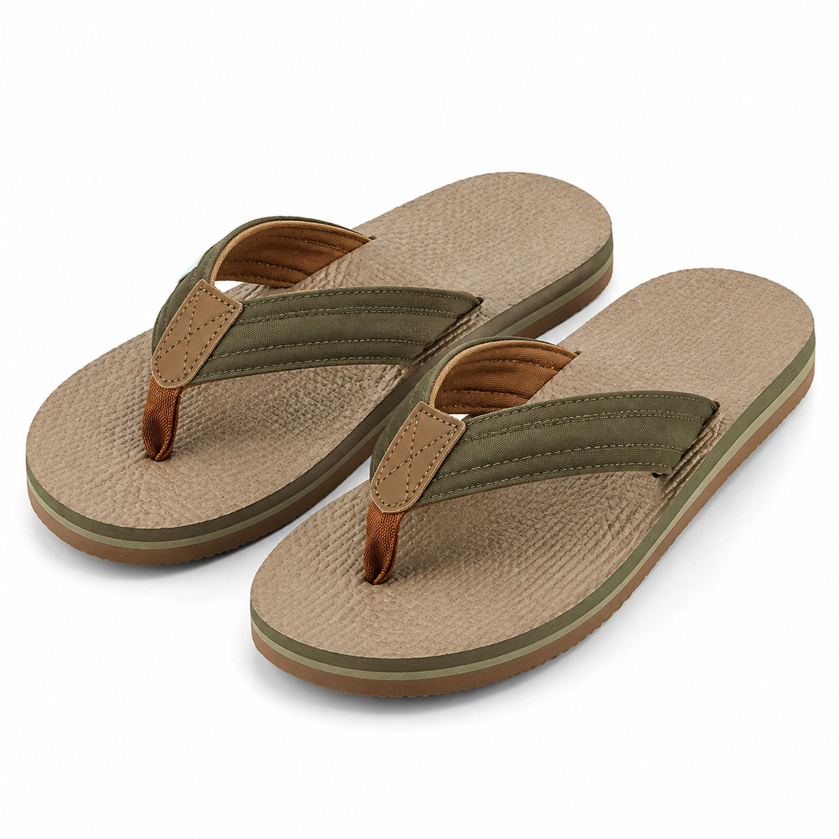 Flip-Flops Größe 42/43 Textil Olivgrün mit strukturierter Sohle