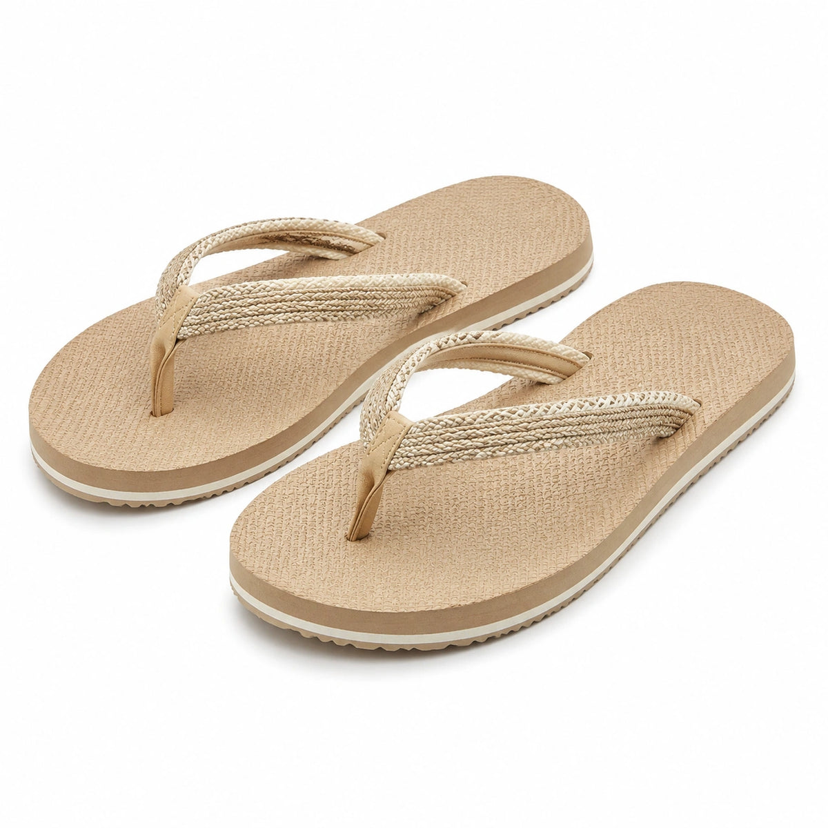 Zehentrenner Größe 38/39 Beige mit Textilriemen und strukturierter Sohle