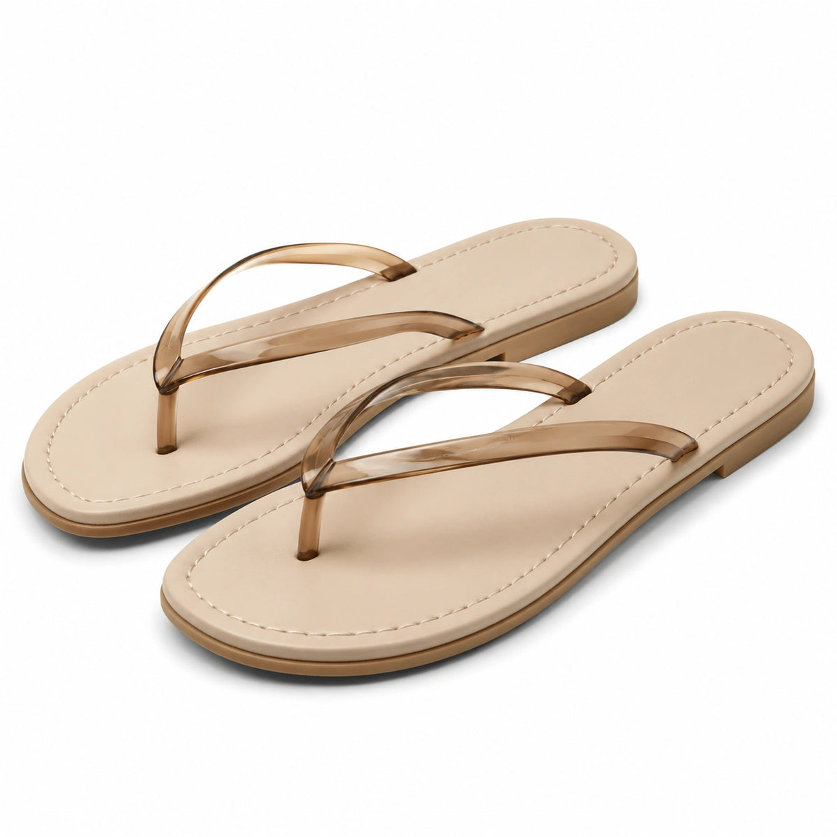 Zehentrenner 40/41 aus Kunststoff Beige/Braun für Damen mit flacher Sohle